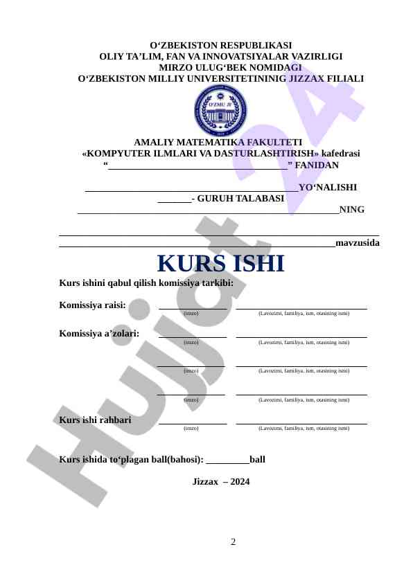 Amaliy matematikada kompyuter ilmlari kurs ish
