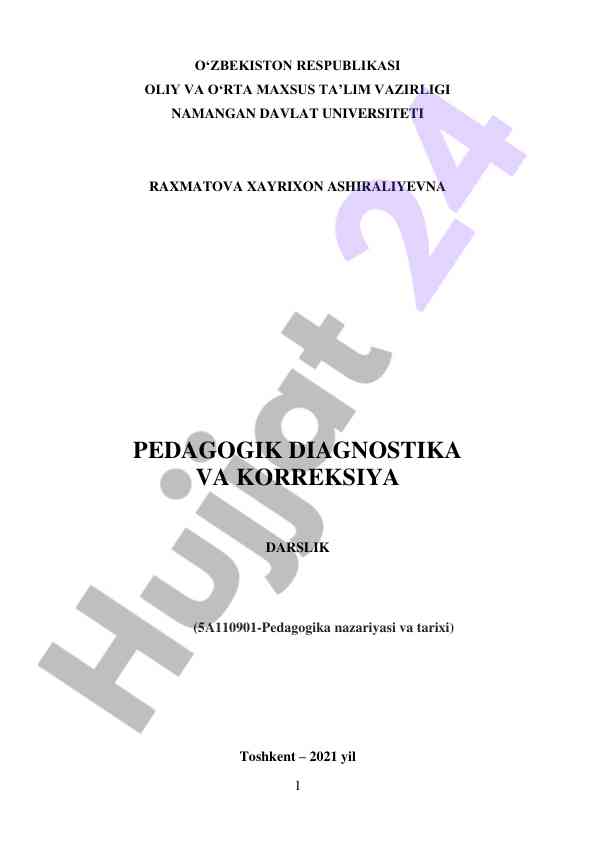 Pedagogik diagnostika va korreksiya darslik