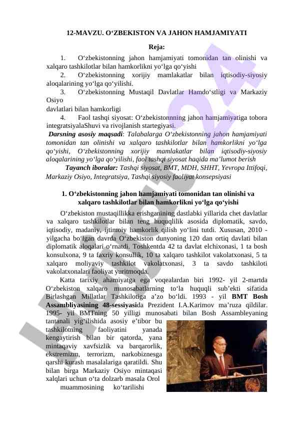 O‘zbekistonning jahon hamjamiyati bilan hamkorligi