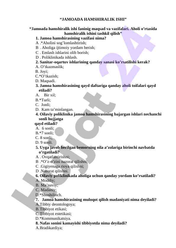 Jamoada hamshiralik ishining maqsad va vazifalari