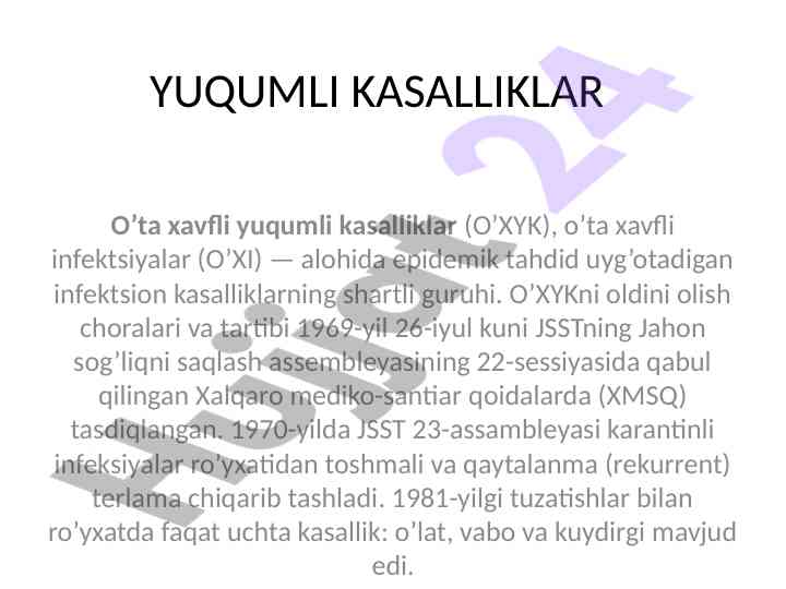 O‘ta xavfli yuqumli kasalliklar haqida ma’lumot