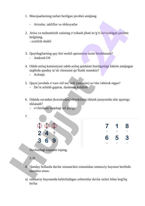 Argost test savollari 