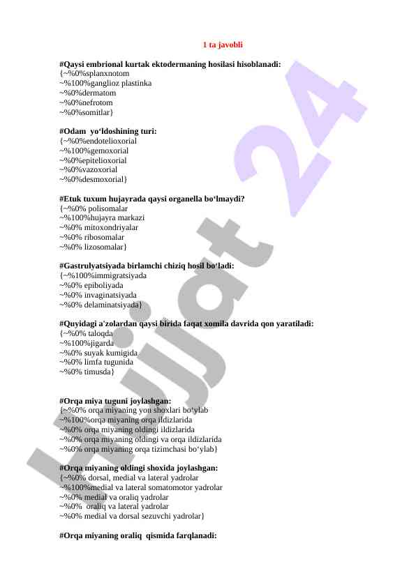 Embryonal kurtaklar bilan bog‘liq testlar