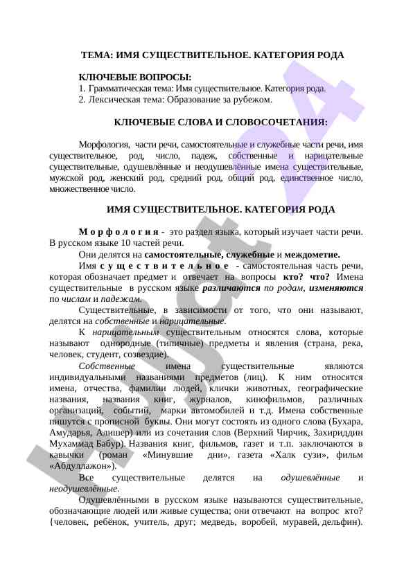 Имя существительное и его категория рода