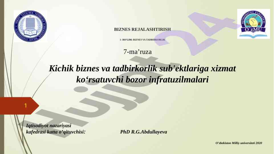 Biznes rejalashtirish: kichik biznes va tadbirkorlik