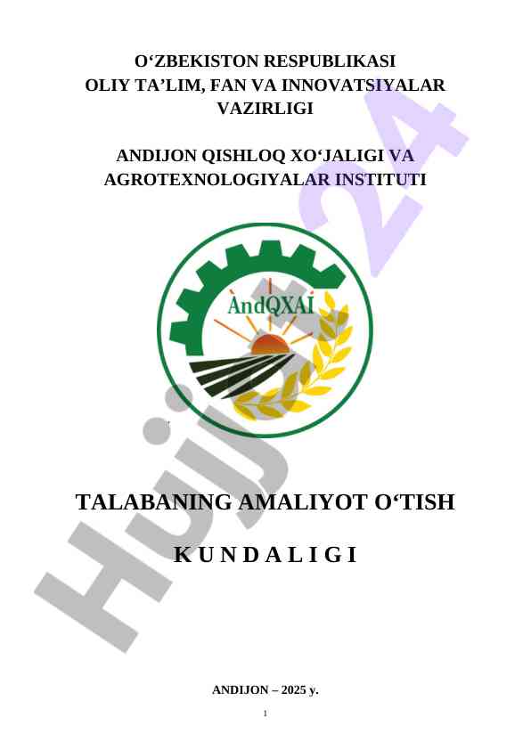 Amaliyot o‘tish kundaligi: o‘simliklar va qishloq xo‘jalik