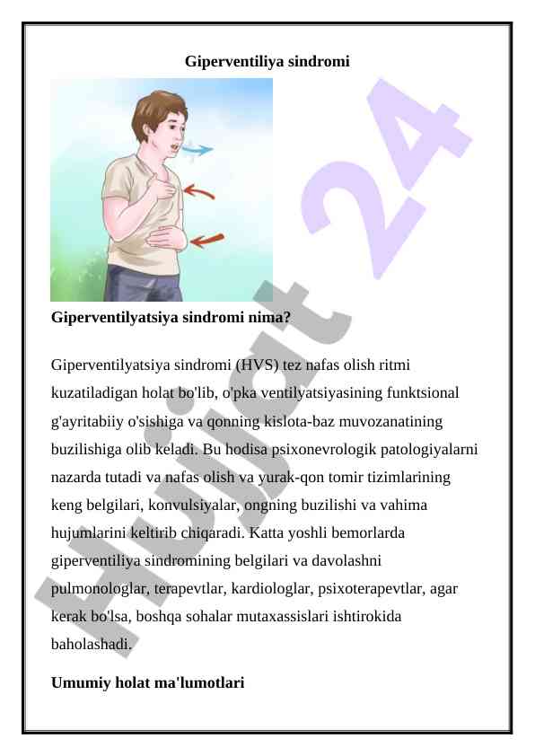 Giperventiliya sindromi va uning belgilari