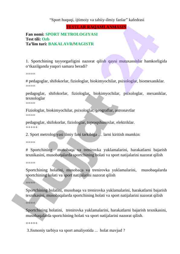 Sport metrologiyasi testlari va nazorat tizimi