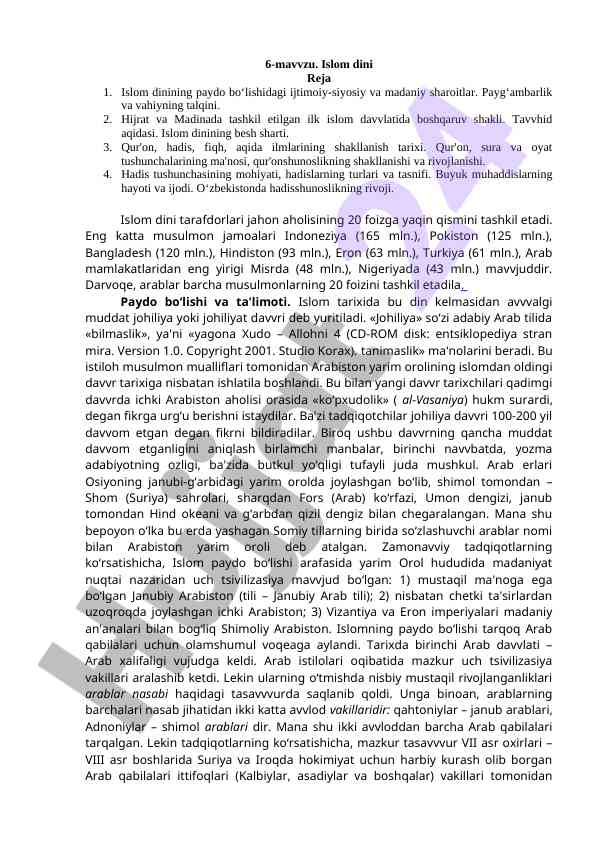 Islom dinining ijtimoiy-siyosiy sharoitlari