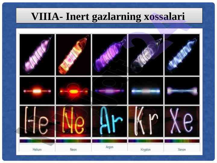 Inert gazlarning xossalari va istehsoli modda