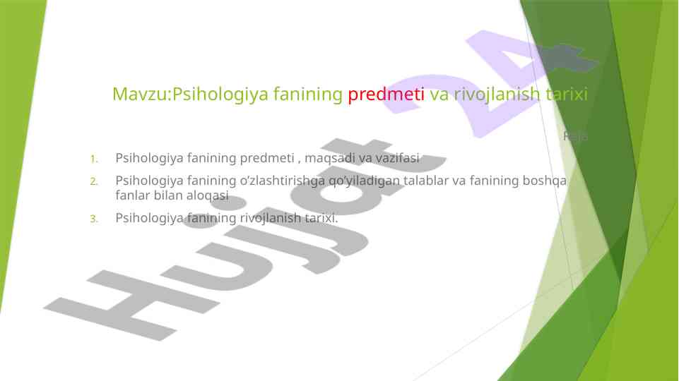 Psihologiya fanining predmeti va rivojlanish tarixi