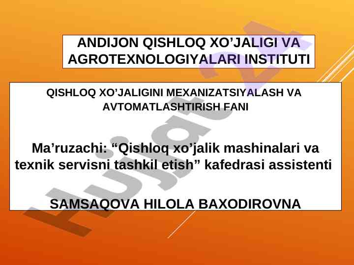 Qishloq xo’jaligida melioratsiya va sug’orish mashinalari