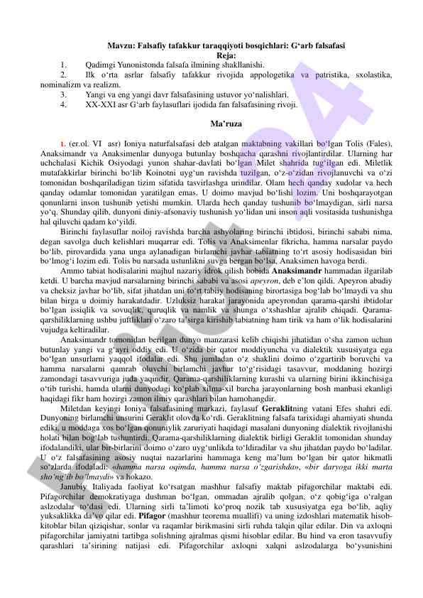 Falsafiy tafakkur taraqqiyoti bosqichlari g'arb falsafasi