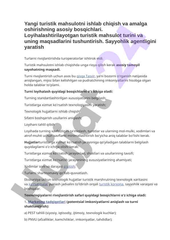 Yangi turistik mahsulotlarni ishlab chiqish jarayonlari