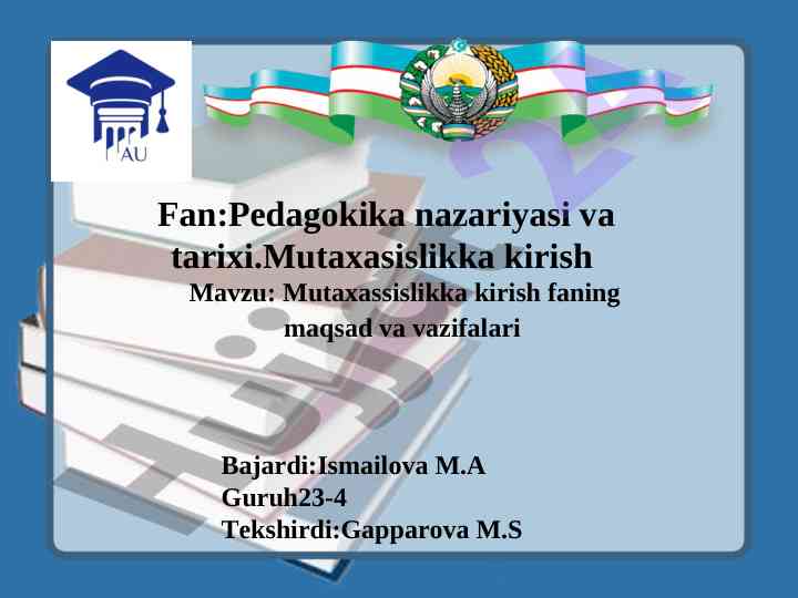 Mutaxassislikka kirish faning maqsad va vazifalari