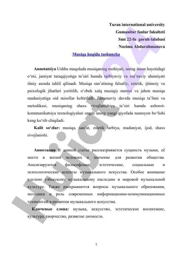 Musiqa haqida tushuncha va ta’limi