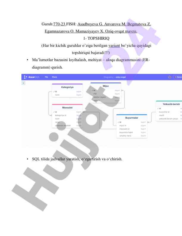 Ma’lumotlar bazasi loyihalash va sql amallari