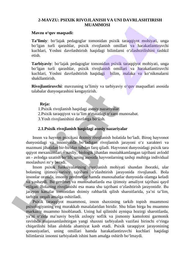 Psixik rivojlanish va uni davrlashtirish