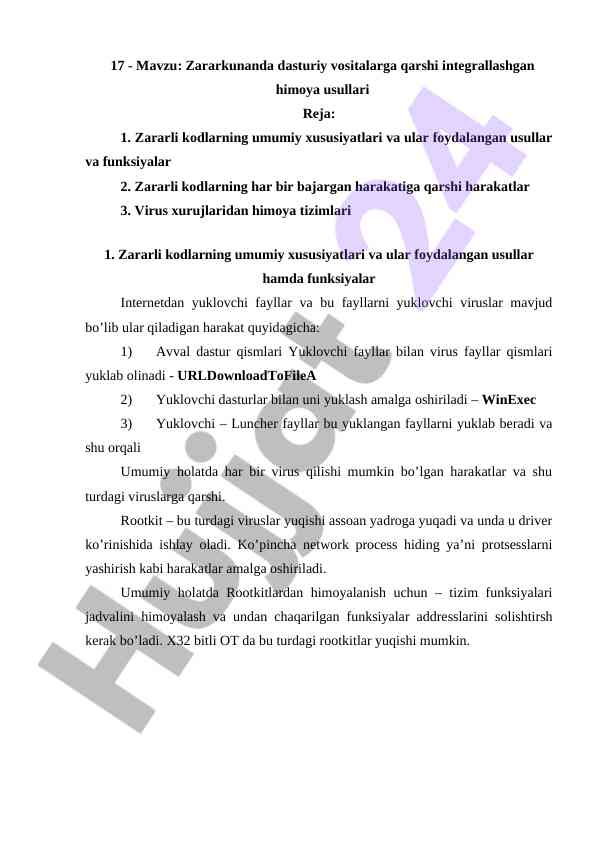 Zararkunanda dasturiy vositalarga qarshi himoya usullari