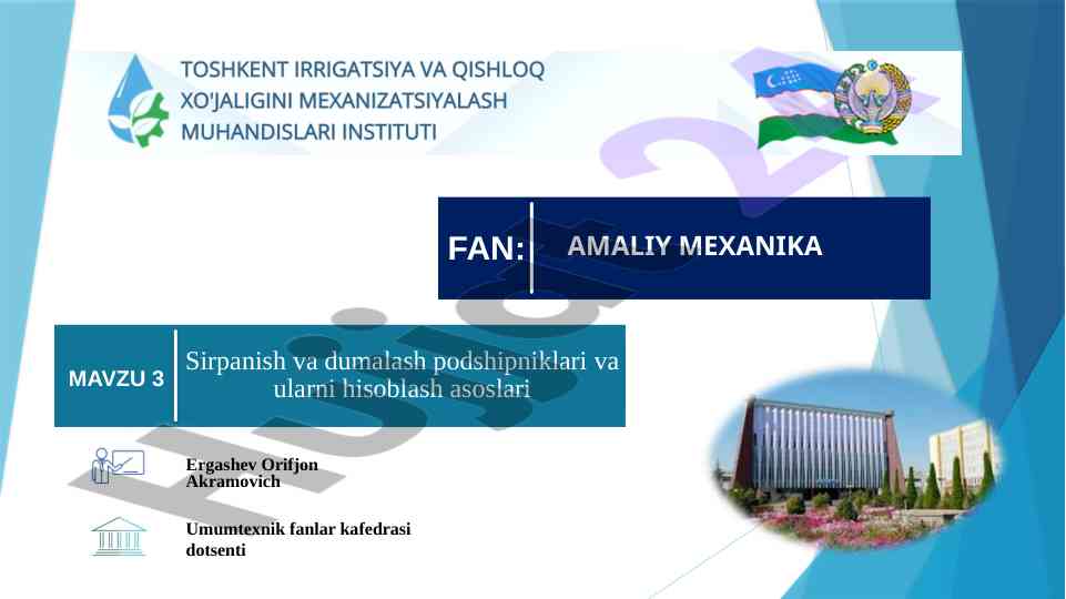 Amaliy mexanika fanida podshipniklar hisoblash
