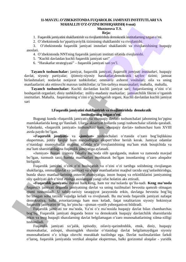 O‘zbekiston fuqarolik jamiyati institutlari tahlili