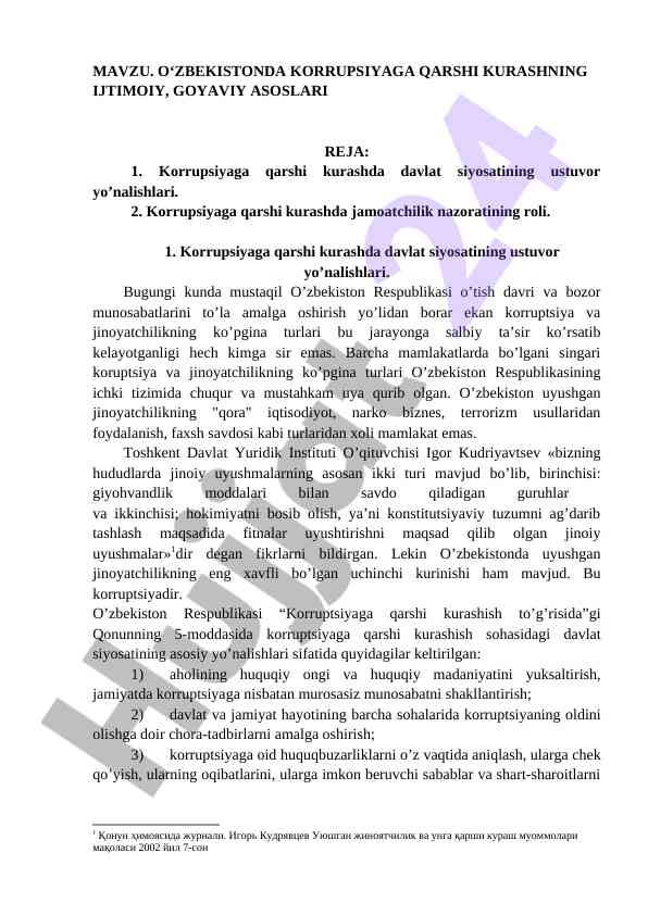 O'zbekistonda korrupsiyaga qarshi kurashning asoslari