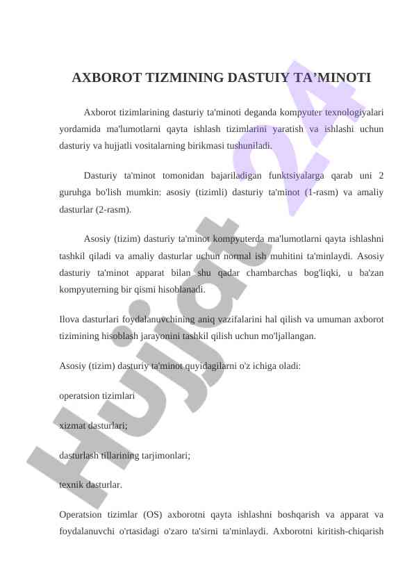 Dasturiy ta'minot va axborot tizimlari