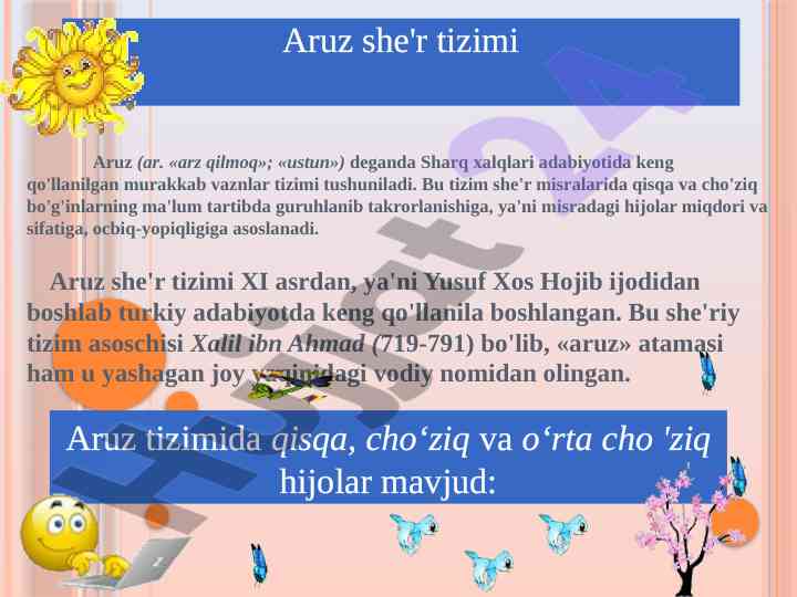 Aruz sher tizimi haqida ma'lumotlar