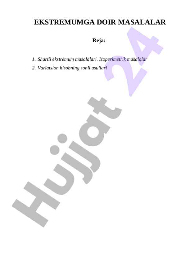 Shartli ekstremum masalalari va variatsion hisob