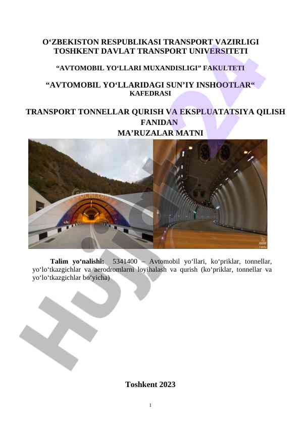 Transport tonnellarini qurish va ekspluatatsiya qilish