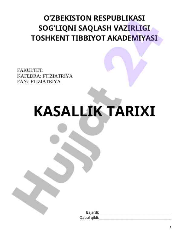 Ftiziatriya kasallik tarixi o‘rganish