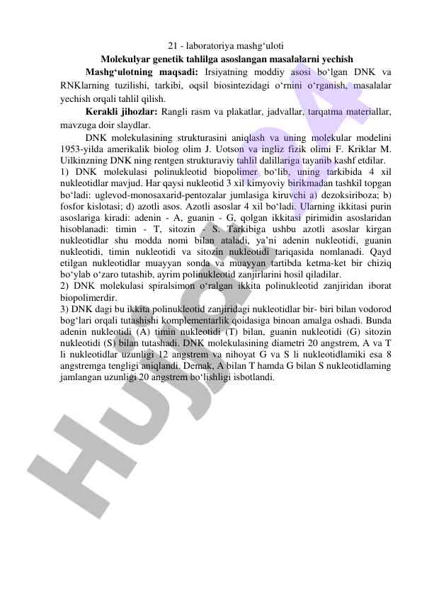 Molekulyar genetik tahlilga asoslangan masalalar