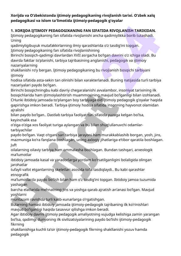 Ijtimoiy pedagogikaning rivojlanish tarixi