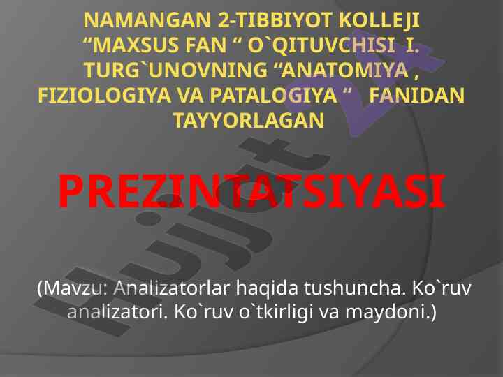Analizatorlar haqida tushuncha va ko'ruv analizatori