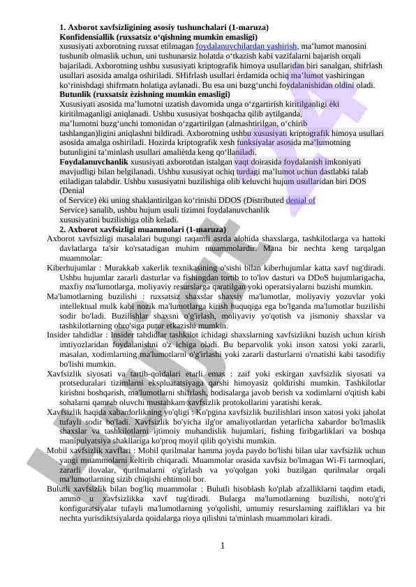 Axborot xavfsizligi asosiy tushunchalari