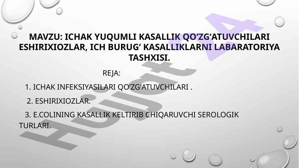 Ichak yuqumli kasallik qozgʻatuvchilari tahlili
