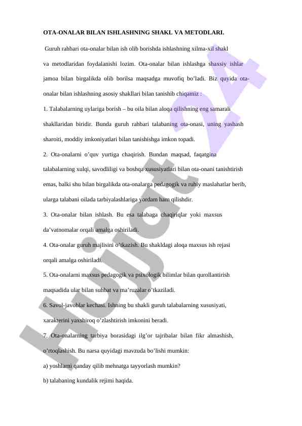 Ota-onalar bilan ishlashning shakl va metodlari
