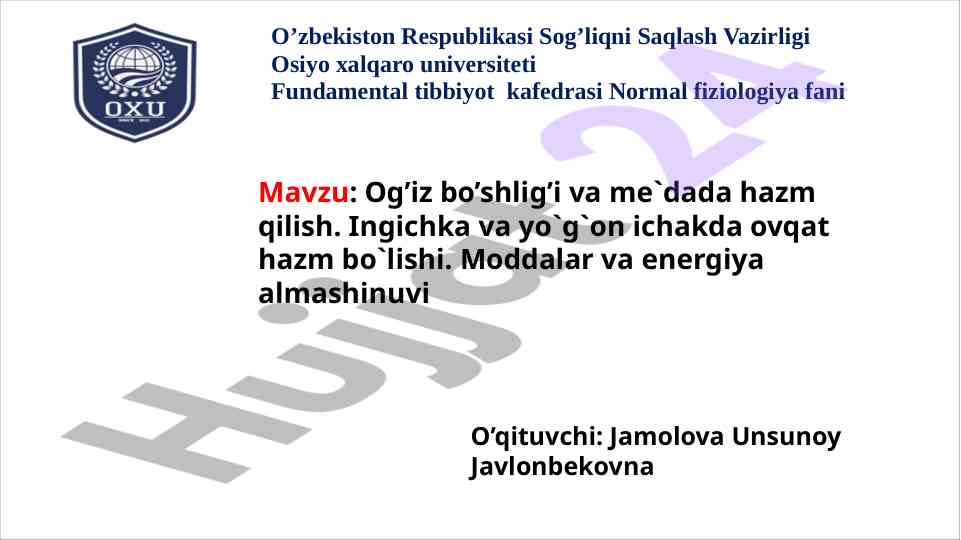 Og'iz bo'shlig'i va me'dada hazm qilish