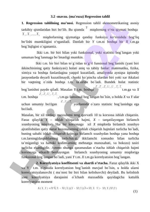 Regression tahlil asoslari va funksional bog'lanish