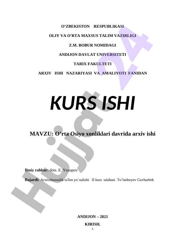 O’rta osiyo xonliklari davrida arxiv ishlari