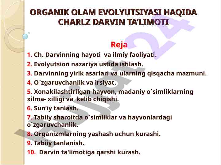 Organik olam evolyutsiyasi haqida charlz darvin ta’limoti