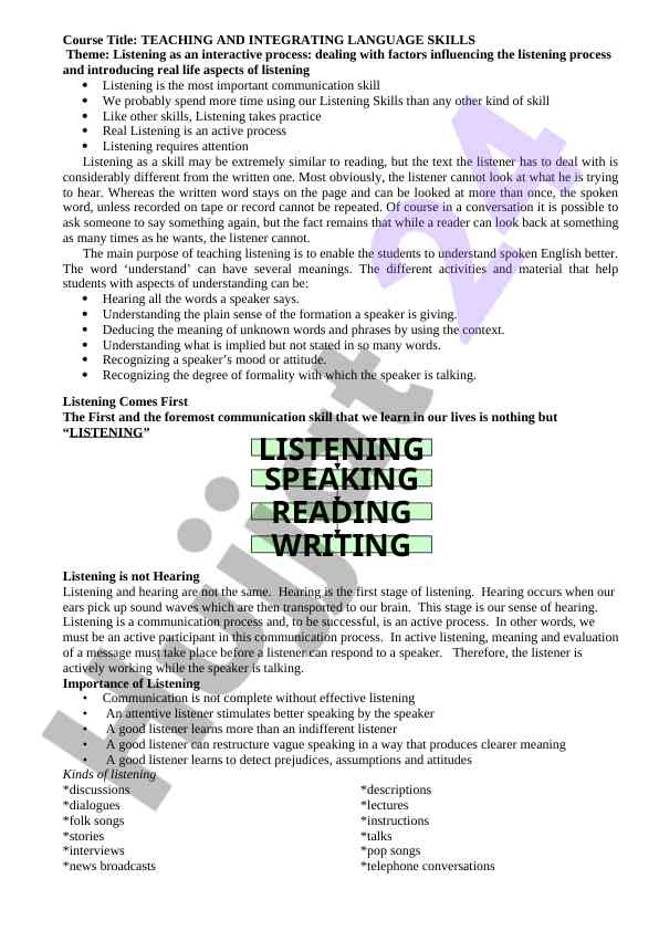 Integrating language skills through effective listening