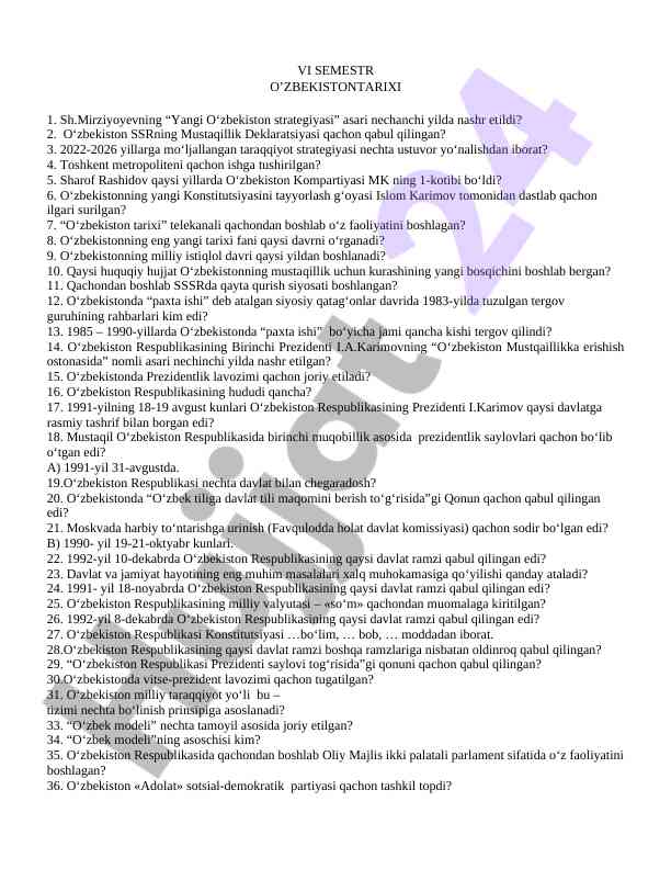 O‘zbekiston tarixi: asosiy savollar va javoblar