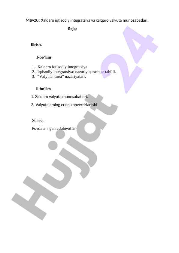 Xalqaro iqtisodiy integratsiya va valyuta munosabatlari