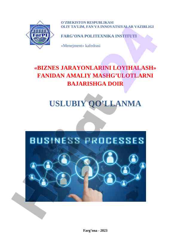 Biznes jarayonlarini loyihalash uslubiy qo‘llanma