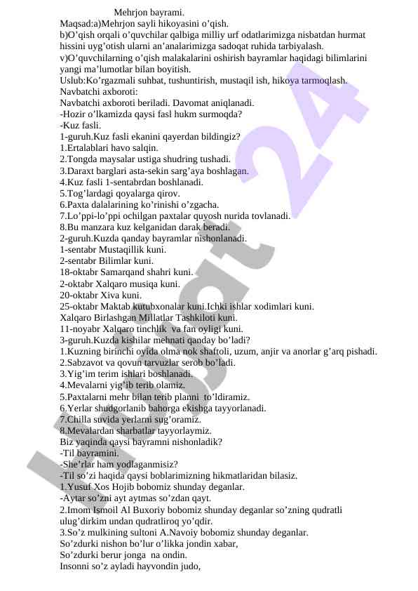 Kuz fasli va bayramlar haqida o‘quv darslari