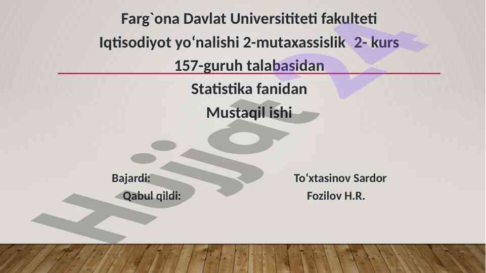 Statistika fanidan mustaqil ish: aholi statistikasi