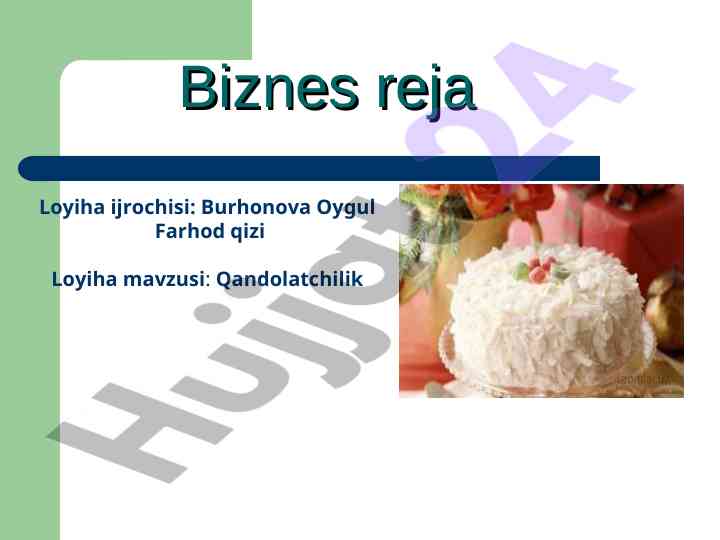 Qandolatchilik loyiha raxbari oylik hisobot