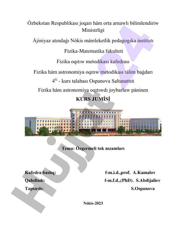 Ózgermeli tok nizamlari tema kurs jumísí