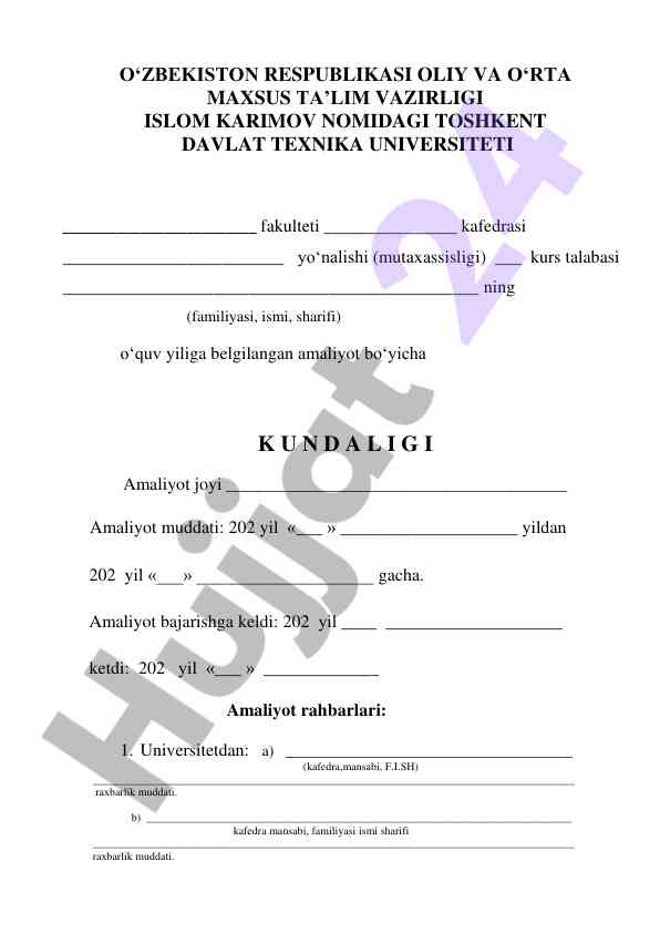 Amaliyot kun dasturi bo‘yicha hisobot